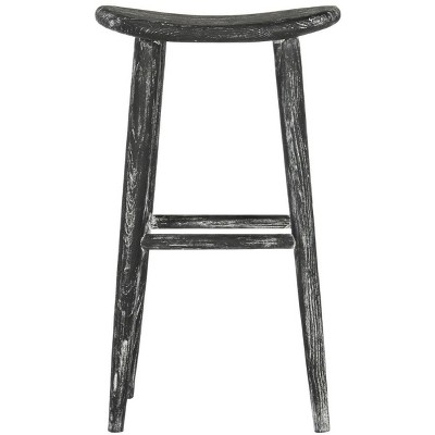 Transitional Black Wood Saddle Bar Stool, 18" W x 31" H