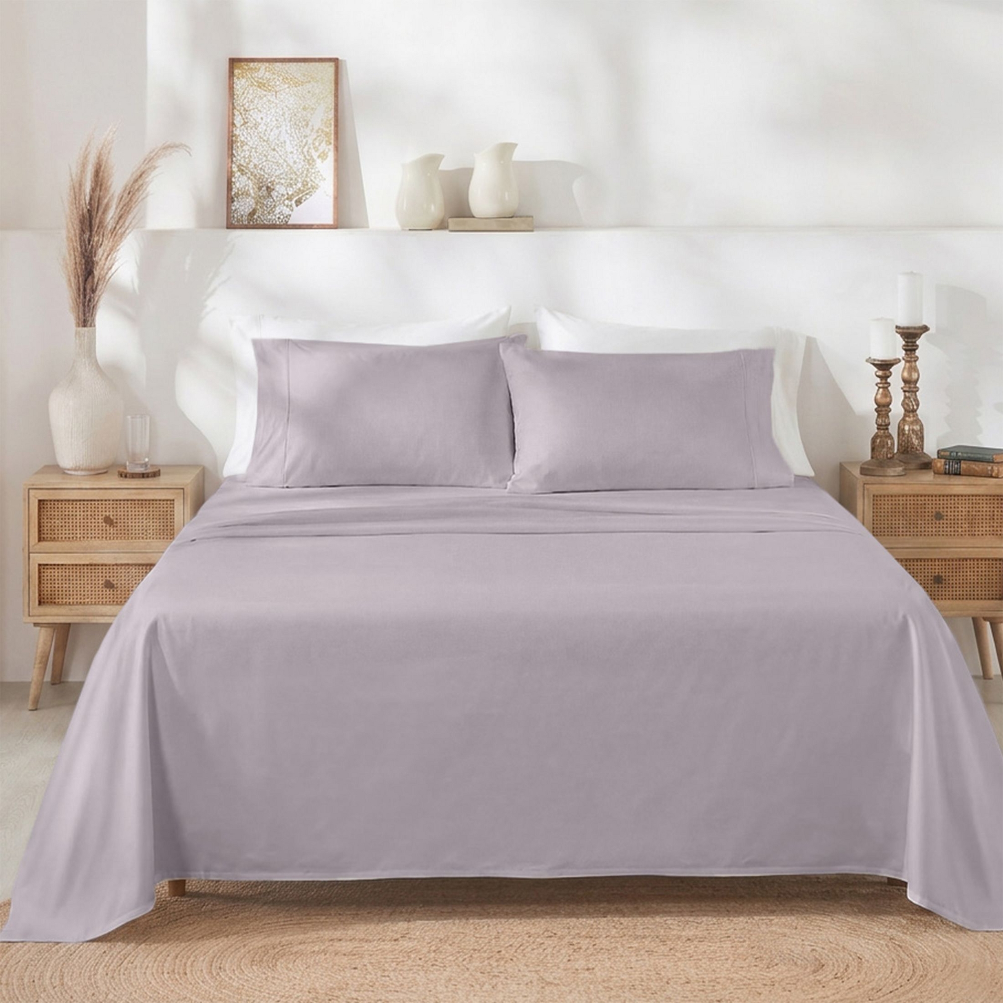 400 Thread Count 100% Cotton Sateen Dusky Lavender Grey 4 Piece Cotton Bed Sheets King Set - California Design Den