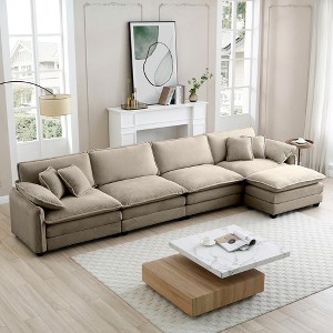 Oversized 150.38" Corduroy Modular L-Shaped Sectional Sofa with Double-Layer Cushions and Ottomans, 5-Piece Free combination Sofa - 1 of 4
