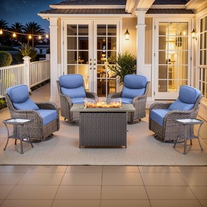 Gymojoy 7 Pieces Outdoor 6 Inch Sofa Swivel Chair with Fire Pit Table - 1 of 4