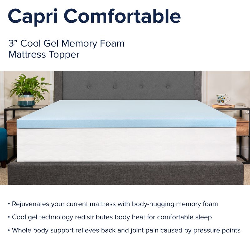 Flash Furniture Capri Comfortable Sleep 3 inch Cool Gel Memory Foam Mattress Topper, 6 of 12