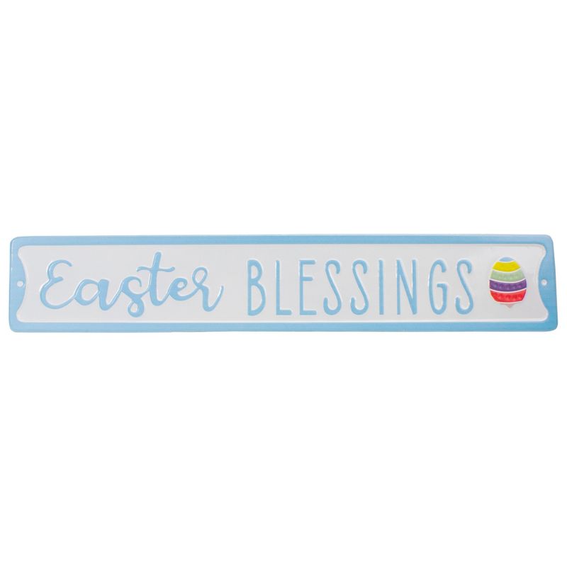Northlight 20.25" Metal "Easter Blessings" Sign with Eggs Wall Decor, 1 of 6