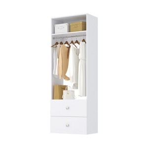HOMLUX 2-Flat Drawer Custom Clothes Storage Tower w/Hang Rod & Compartment,White - 1 of 3