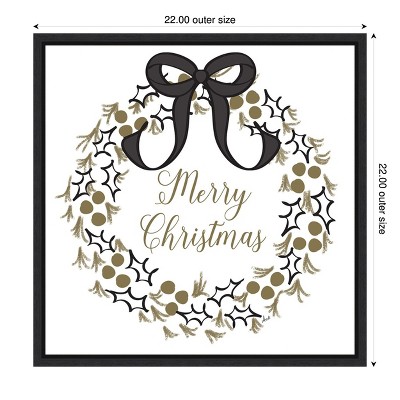 Merry Christmas Wreath Black and Gold Canvas Print