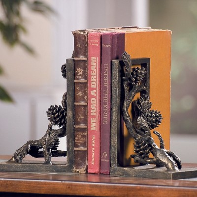 SPI Home Pinecone Bookends Pair – Rustic Metal Forest-Inspired Shelf Décor, 8" Tall Nature Motif Book Holder Set for Cabin or Lodge