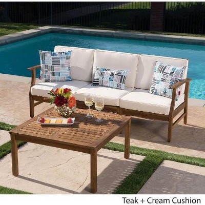 NicBex 3-Seater Outdoor Sofa Set, Acacia Wood Modular Couch with Coffee Table, Patio Sofa Set with Cushions
