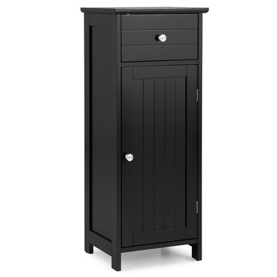 Costway Wooden Bathroom Floor Storage Cabinet Organizer w/ Drawer Adjustable Shelf Brown\White\Black\Grey