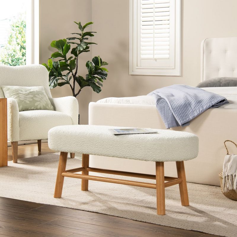 Fuji 42" Upholstered Bedroom Accent Bench with Natural Wood Legs, Ivory White Boucle, 2 of 8