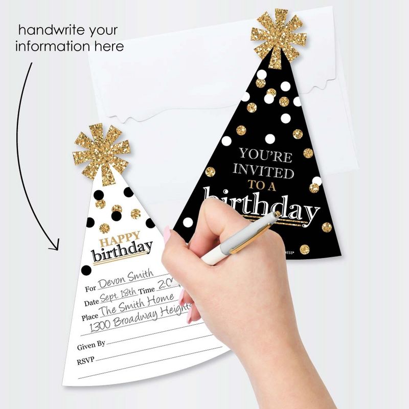 Big Dot of Happiness Adult Happy Birthday - Gold - Shaped Fill-in Invitations - Birthday Party Invitation Cards with Envelopes - Set of 12, 2 of 8