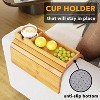 Couch Cup Holder Tray – Foldable Bamboo Sofa Armrest Table for Drinks, Remotes & Snacks, Anti-Slip Design - 2 of 4