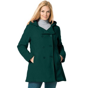 Woman Within Double-Breasted Hooded Fleece Peacoat - 1 of 3