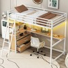 Whisen Twin Size Metal & Wood Loft Bed with Desk and Shelves, Two Built-in Drawers, LED Light and USB Charging Station - 3 of 4