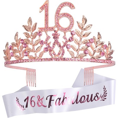 Doradreamdeko 16th Birthday Sash & Tiara Set, Glitter Sash +