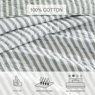 Ivory and Sage Reversible Cotton King Quilt Set
