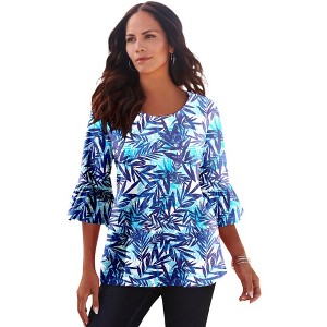 Roaman's Women's Plus Size Bell Sleeve Ultimate Tee - 1 of 4