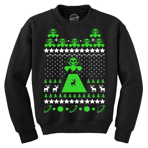 Unisex Alien Abduction Ugly Christmas Sweater Crew Neck Sweatshirt - Crazy Dog Crew Neck Sweatshirt - image 1 of 4