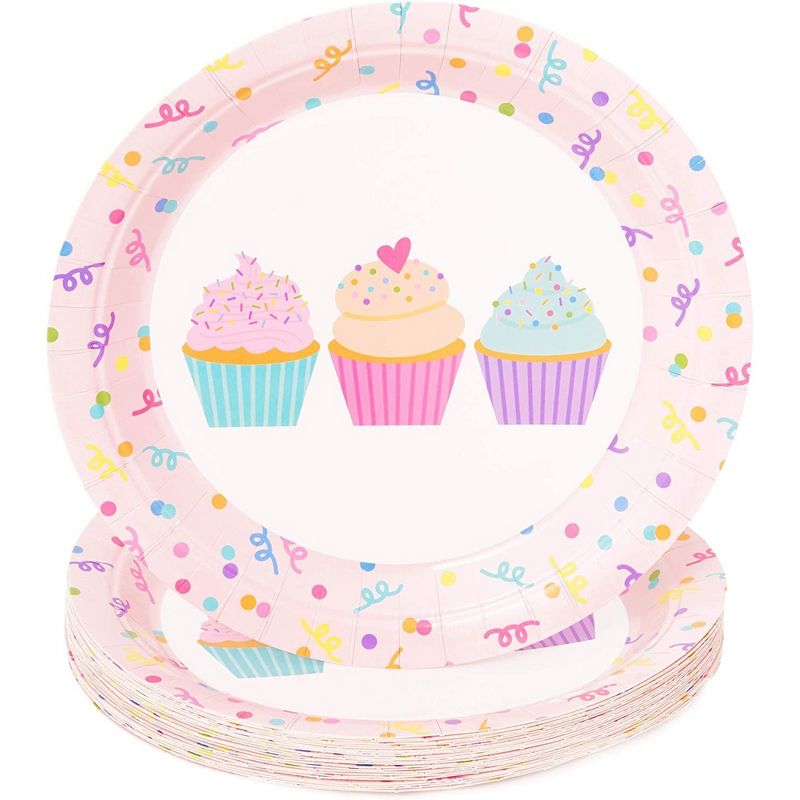 Juvale 144 Pieces Cupcake Birthday Party Supplies with Plates, Napkins, Cups, Pink Cutlery, Serves 24, 5 of 8