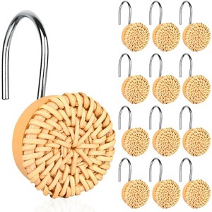 Aoibox Boho Shower Curtain Hooks Rings, 12 Pcs Decorative Woven Wicker Rattan Hangers for Bathroom Farmhouse Style Accessories (Wood Color) - 1 of 4