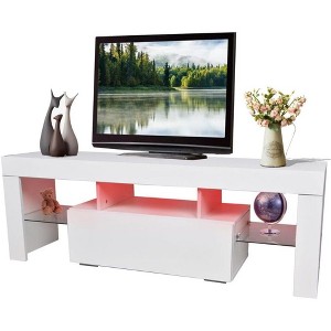 Modern TV Stand for 43" TVs, Particle Board & Tempered Glass Console with Storage - for Living Room, Bedroom - 1 of 3
