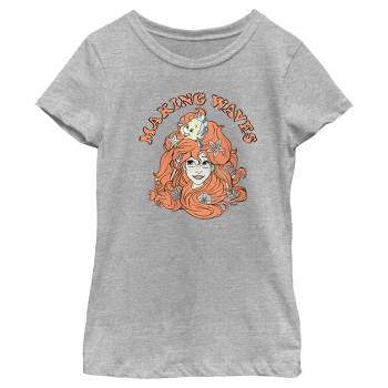 Girl's The Little Mermaid Ariel and Flounder Making Waves T-Shirt