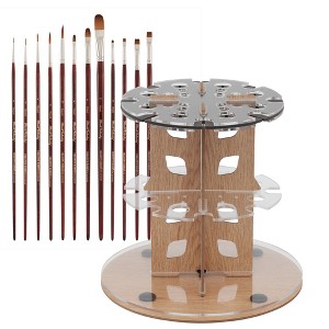 Mezzo Rotating Paint Brush Storage Rack with Creative Mark Mimik Kolinsky Synthetic Sable Brush Set of 12 Long Handle Paint Brushes with Brush Drying - 1 of 4