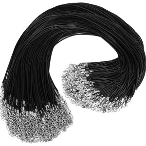 "100Pcs Premium Leather Necklace Chains, 1.5mm Waxed Rope Cord with Clasps for Jewelry Making, Bulk Pendant String Black 18", DIY Craft Supplies, - 1 of 4