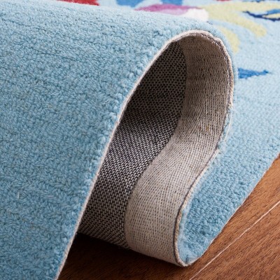 Blue and Rose Floral Wool Hand-Tufted Runner Rug