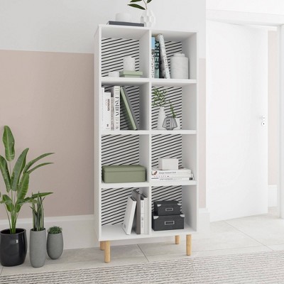 White and Zebra 60" Double Bookcase with 8 Shelves