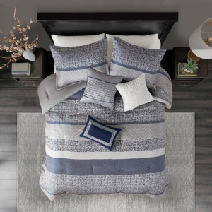 Racxily 7-Piece Jacquard Comforter Set, Stripe Design with Embroidered Pillows - 1 of 4