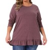 Agnes Orinda Women's Plus Size Ruffled Hem Crew Neck Long Sleeve Flowy Casual Tunic Tops with Pockets - 2 of 4