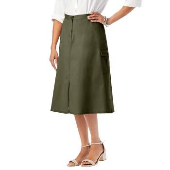 Agnes Orinda Women's Plus Size Denim Tie Waist Button Front A-Line Midi  Skirts Blue 4X