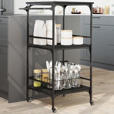 vidaXL Kitchen Trolley Black 23.8 in.x19.7 in.x41.3 in. Engineered Wood