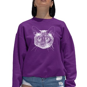 LA Pop Art Women's Word Art Crewneck Sweatshirt - Siamese Cat - 1 of 4