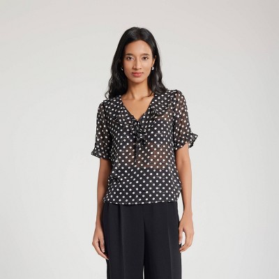 Women's Ruffled Neck Tie-Front Blouse - A New Day™