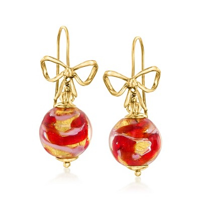 Ross-Simons Italian Multicolored Murano Glass Bow Drop Earrings in 18kt Gold Over Sterling