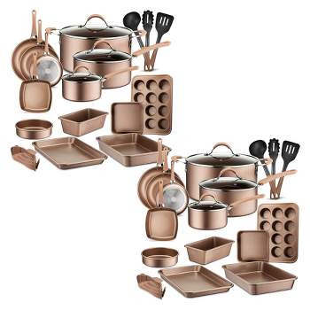 NutriChef Metallic Nonstick Ceramic Cooking Kitchen Cookware Pots and Pan Baking Set with Lids and Utensils, 20 Piece Set, Bronze (2 Pack)