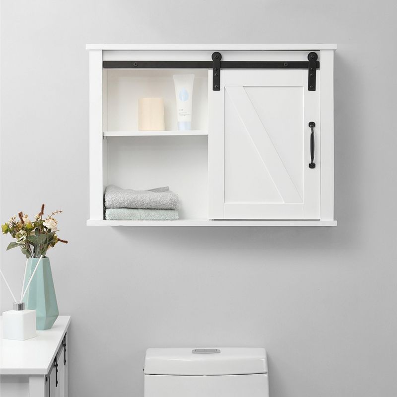 LuxenHome Farmhouse White MDF Bathroom Wall Cabinet, 2 of 13