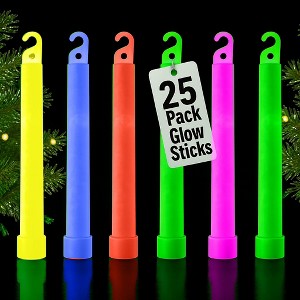 Christmas Glow Sticks 25Pcs, 6" Assorted Color Light Stick Toys & Party Favors for Kids, 12Hr Use Glow Holiday Gifts, Halloween & Christmas Gift Toy - 1 of 4