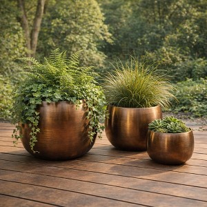 Decorative Metal Round Planters for Home Decor - Mdoern Flower Pots for  Indoor and Outdoor Garden Pots for Plants - Set of 3, 11", 10", 8", Bronze  : Target