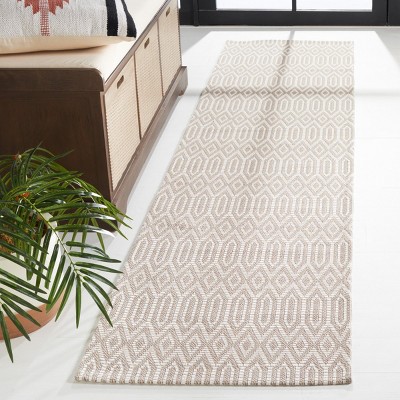 Ivory and Taupe Hand-Knotted Wool Runner Rug