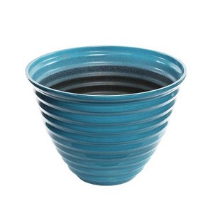 Alpine Corporation Glazed Indoor Outdoor Planter Blue 12"x12"x9": Durable Plastic, No Assembly - 1 of 3