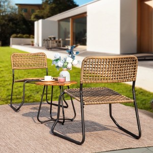 Captiva Designs 3pc Spacious Acacia Wood Table & Double layered Rattan Wicker Chairs - 1 of 4