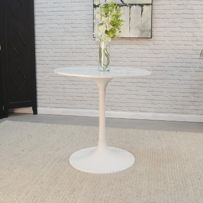 Enzo 30'' White Marble Top Round Dining Table with Metal Pedestal Base