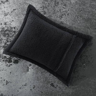 Twin Charcoal Velvet Reversible Bedspread Set with Sherpa
