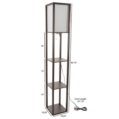 Brown 3-Tier Etagere Shelf Floor Lamp with White Shade