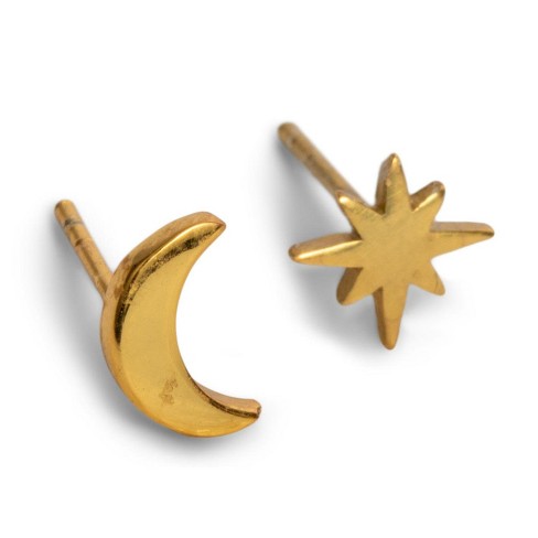 Gold Plated Stud Earrings Star/Moon | ETHICGOODS - image 1 of 3