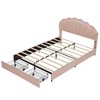 Kumasinova Full/Twin Size Bed Frame,Double Petal/Bear Ears/Crown Headboard,LED Lights&2 Storage Drawers/2 Storage Stools/Bed-End Storage Pocket,Pink - 3 of 4