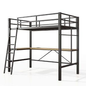 Bellemave Twin Metal Loft Bed with L-Shaped Desk, Charging Station Loft Bed Frame Twin Size, Safety Guard & Ladder, No Box Spring Needed, Black - 1 of 4