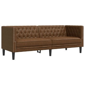 vidaXL Chesterfield Sofa - Faux Suede Leather - Brown 3-Seater Couch for Living Room/Office - 76.4" x 29.3" x 27.8" - 1 of 4