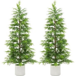 2Pcs Artificial Cedar Topiary Trees with White Pot,Faux Plants,UV Resistant Fake Evergreen,Artificial Christmas Tree for Outdoor Indoor Door Garden - 1 of 4